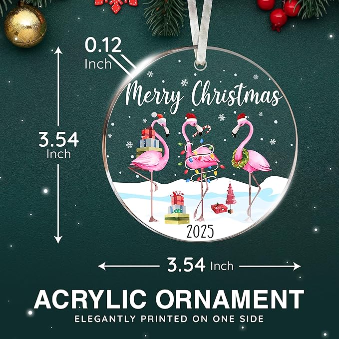 Flamingo Christmas Ornaments - Pink Flamingo Ornaments for Christmas Tree, Novelty Holiday Flamingo Gifts for Bird Lovers, Unique Ornament Celebrating A Tropical Holiday Theme