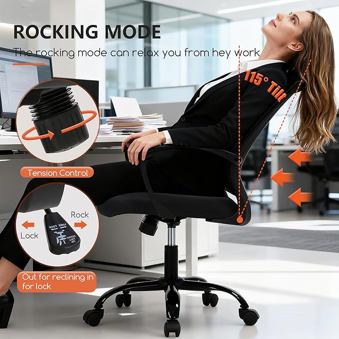 BestOffice Office Chair Desk Chair Computer Chair with Lumbar Support Armrest Mid Back Rolling Swivel Task Adjustable Mesh Ergonomic Chair for Women Adults, Dark Black