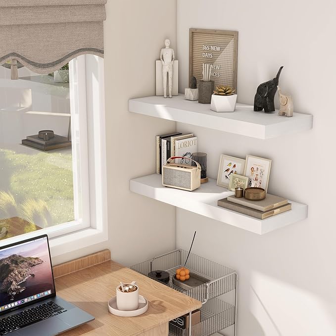 Fun Memories 30 Inch Floating Shelves White, 12 Inch Deep Floating Shelf for Books, 30 x 12 x 2 Deep & Thicked Wall Shelves for Bathroom, Living Room, Kitchen, Set of 1