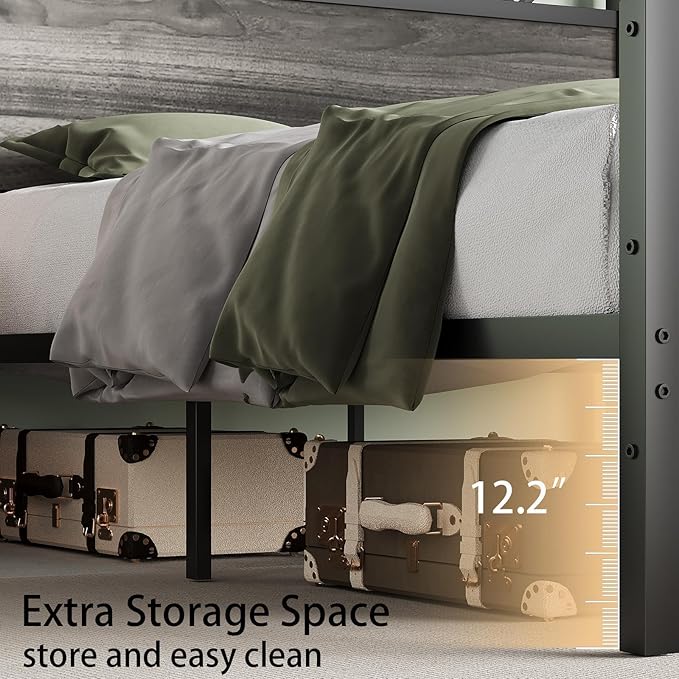 King Size Bed Frame with 51.2" Tall Headboard, Platform Bed Frame with Metal Support, Solid and Stable, Noise Free, No Box Spring Needed, Wash Grey