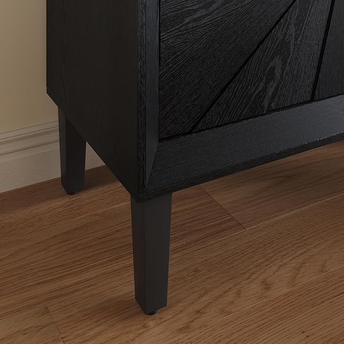 60'' Rustic Large Sideboard with 4 Doors and Adjustable Shelves, Heavy-Duty Antique Wood Entryway Console Table TV Stand for Living Room Dining Room (Black-10.2)