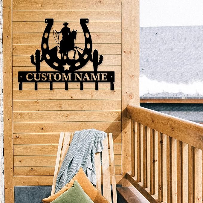 Personalized Custom Name West Cowboy Keys Hooks,Metal Cowboy Art Clothes Keys Hooks,Metal Cowboy Lover Wall Home Storage Decorative Keys Hooks,Key Holder Hooks for Wall (Style A)
