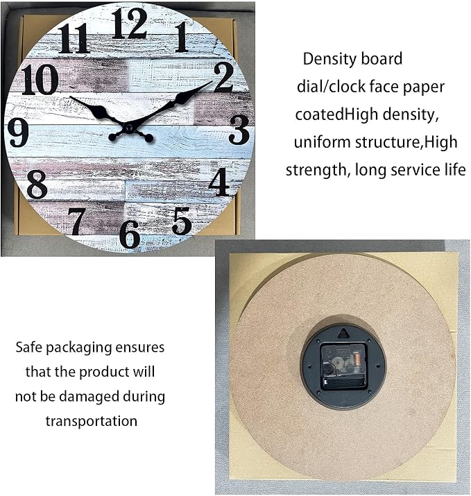 XNM 10 Inch Wood Farmhouse Clock for Bedroom Battery Powered Clock for Wall Quiet Wall Clock No Ticking(No Solid Wood, It is with MDF Material)