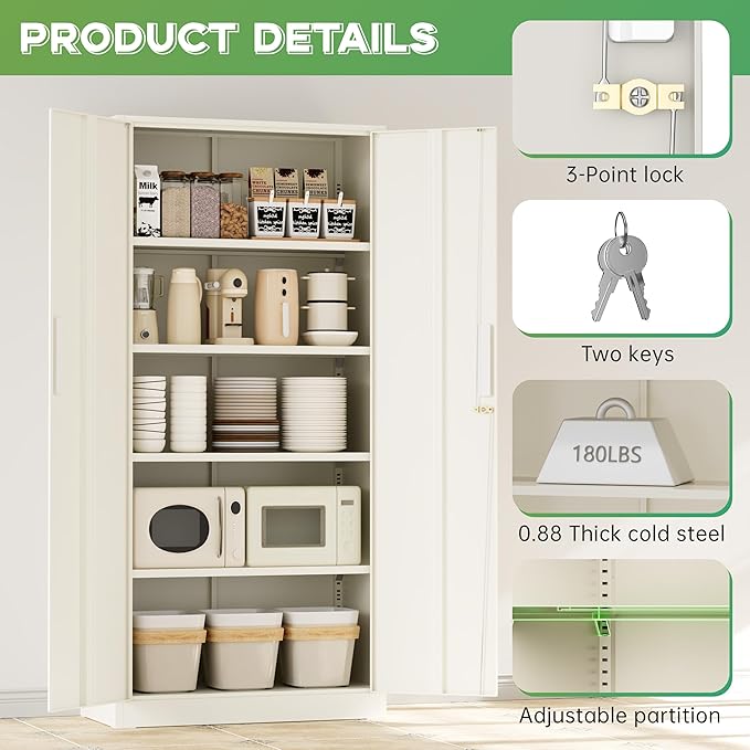 INTERGREAT Metal Storage Cabinet, 72" H Lockable Steel Cabinets with Locking Doors, Storage Locker with Adjustable Shelves for Office, Home, Garage, Gym, School (Warm Grey)
