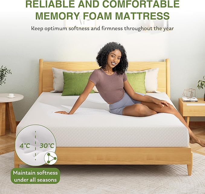 EGOHOME Full Size Memory Foam Mattress, 10 Inch Bed Mattress in a Box with Cooling Green Tea Gel, Relieve Pressure with Medium Support, CertiPUR-US Certified, 75''L x 54''W, White
