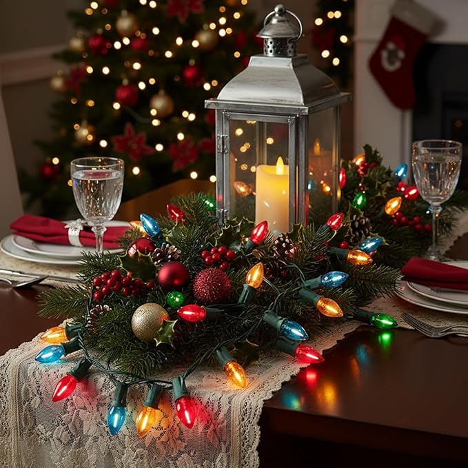 25FT C7 LED Christmas Lights Outdoor, Multicolor Vintage Style String Lights, Connectable Retro Christmas Decor for Porch, Trees, Yard, or Vehicle – UL Listed & Energy Efficient