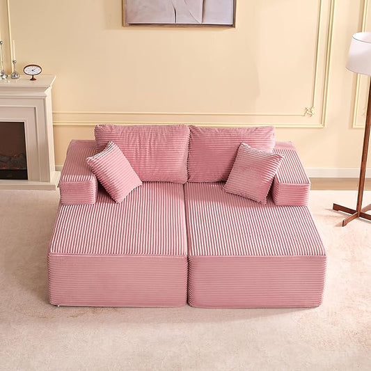 Chaise Lounge Chair, Boneless Couch for Living Room and Bedroom, Sleeper Couches Reading Chairs, Corduroy, Pink