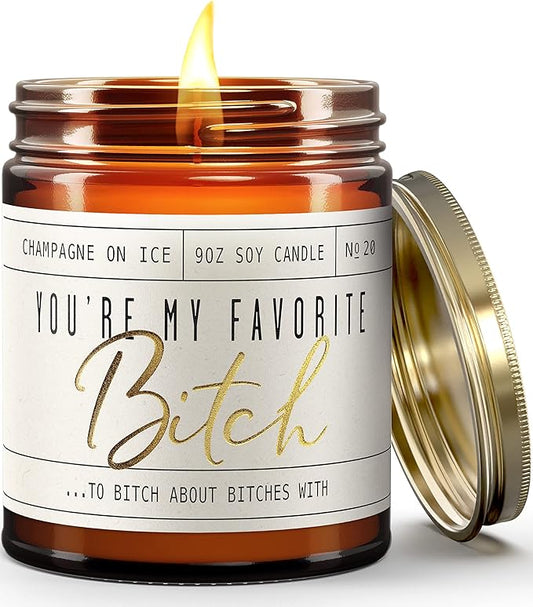 Best Friend Gifts for Women, Funny Friendship Gifts for Women Friends-'You're my Favorite!' Soy Candle, w/Champagne on Ice I Coworker, Bestie, BFF Birthday I USA Made