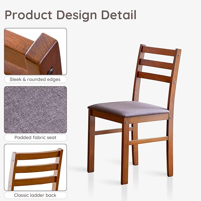 Livinia Seattle Modern Farmhouse Kitchen Dining Room Chair Set of 2, Solid Wood Fabric Upholstered Cushion Seat Wood Ladder Back Chairs (Antique)