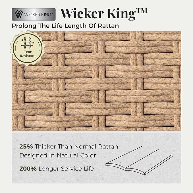 Patio Furniture Set 5 pcs, Wicker Outdoor Patio Furniture, 3-Seat Sofa, 2 Single Chairs and 2 Ottomans, Rattan Patio Conversation Set for Backyard Deck, Grey