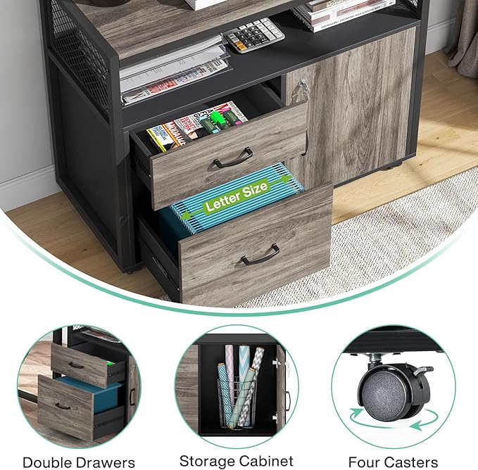 Tribesigns 63" Executive Desk with Reversible File Cabinet, Large L-Shaped Office Desk with Drawers, Business Furniture Workstation for Home Office (Dark Oak, 63-inch)