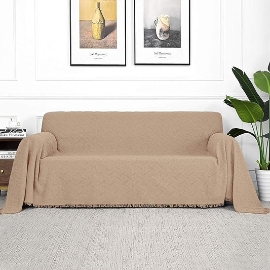 MYSKY HOME Sofa Covers for 3 Cushion Couch Geometrical Couch Cover Living Room Sofa Throws Sofa Slipcovers for Dogs, Kids (XX-Large, 91" x 134", Khaki)
