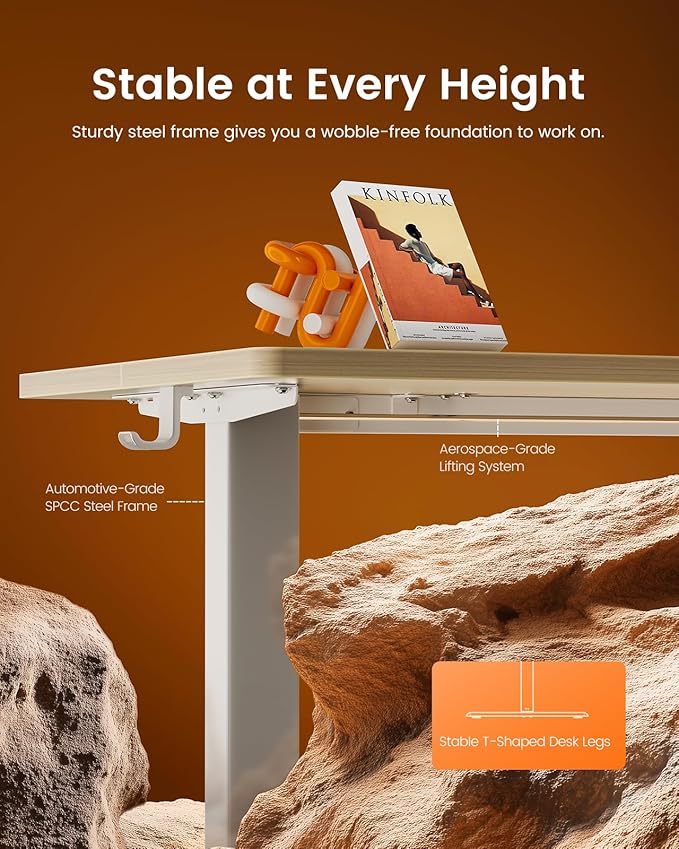 ErGear Height Adjustable Electric Standing Desk, 63 x 28 Inches Sit Stand up Desk, Large Memory Computer Home Office Desk with Two-Piece Desktop (Natural)