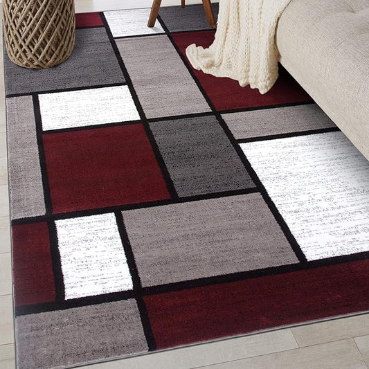 Rugshop Modern Geometric Boxes Red Area Rug, Fade-Resistant Carpet for Bedroom, Home Office, or Entryway, 3'3" x 5'