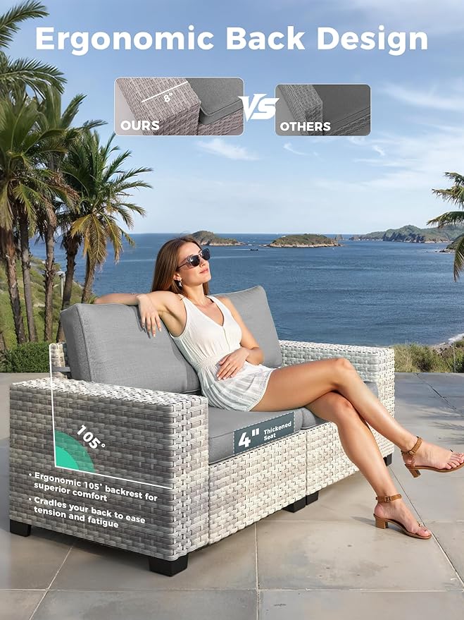 13 Piece Outdoor Wicker Rattan Sectional Sofa Set with Swivel Chairs & Fire Pit Table, 9-Seats with 4" Thickened Cushions & Coffee Table, All-Weather PE Rattan for Garden, Backyard, Porch, Grey