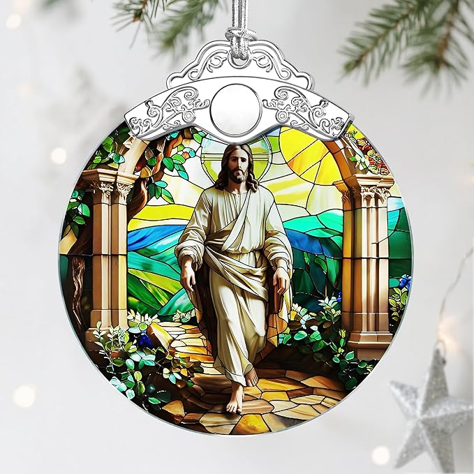 Jesus Stained Glass Christmas Decorations - Religious Christmas Ornaments | Christian Home Decor | Holiday Ornaments – Religious Gifts | Christian Gifts | Lord Jesus Gift for Easter or Xmas