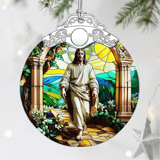 Jesus Stained Glass Christmas Decorations - Religious Christmas Ornaments | Christian Home Decor | Holiday Ornaments – Religious Gifts | Christian Gifts | Lord Jesus Gift for Easter or Xmas