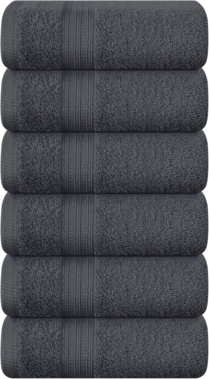 BOUTIQUO Ultra Soft Cotton 6 -Piece Hand Towel Set 16x24 Inch, Ideal for use in Bathroom, Kitchen, Gym, Spa & General Cleaning, Compact & Lightweight Multi Purpose Hand Towels - Charcoal Grey
