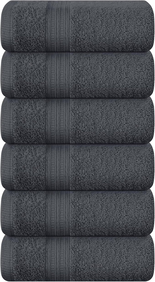 BOUTIQUO Ultra Soft Cotton 6 -Piece Hand Towel Set 16x24 Inch, Ideal for use in Bathroom, Kitchen, Gym, Spa & General Cleaning, Compact & Lightweight Multi Purpose Hand Towels - Charcoal Grey