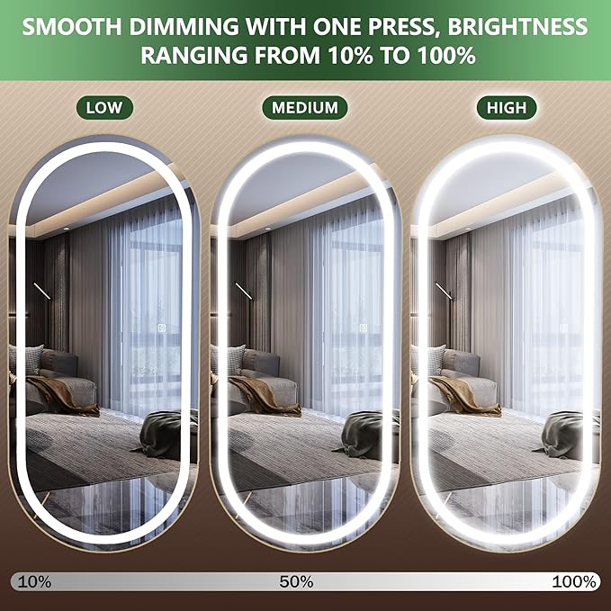 FENNIO 70" x 32" Large Luxury Wall Mounted Mirror with LED Lights - Oval Full Length LED Lighted Full Body Dressing Mirror for Bedroom, Salon, Brushed Aluminum Frame, Tempered Glass