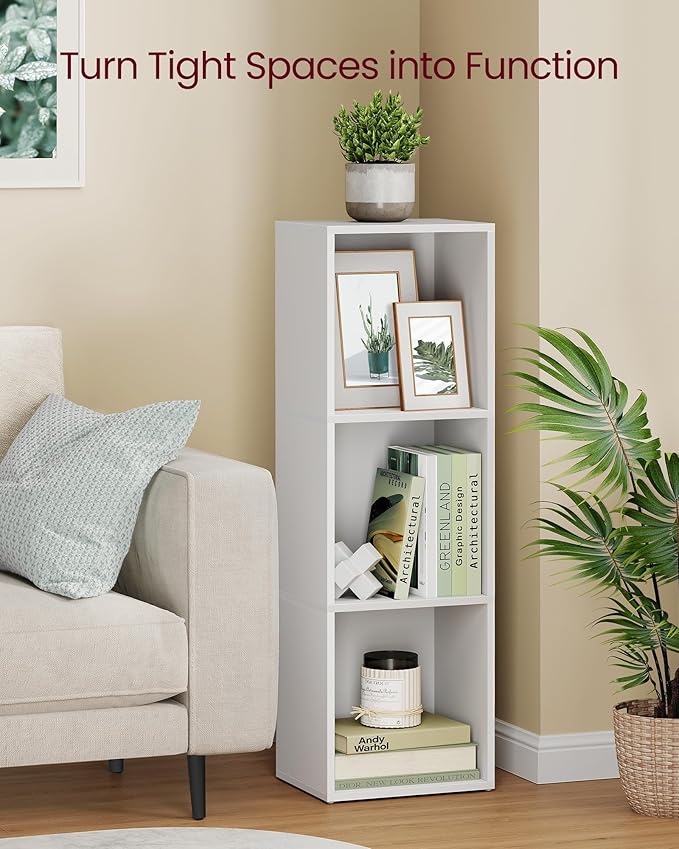 VASAGLE Custos Collection - Bookshelf, 3-Tier Bookcase, Book Shelf, Open Storage Shelf, 9.4 x 11.8 x 37.3 Inches, for Living Room, Home Office, Dining Room, Cloud White ULBC433W01