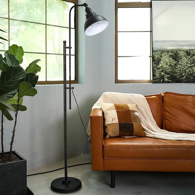 VONLUCE Floor Lamp for Living Room, 65'' Tall Industrial Floor Lamp, Adjustable Height & Head Vintage Metal Standing Reading Lamp for Bedroom, Office, Farmhouse, ETL Certificate