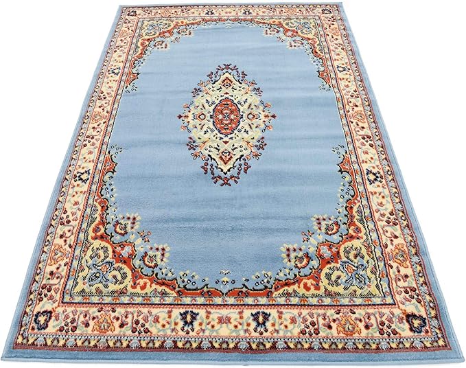 Unique Loom Reza Collection Traditional Persian Style Area Rug, 4 x 6 ft, Light Blue/Ivory