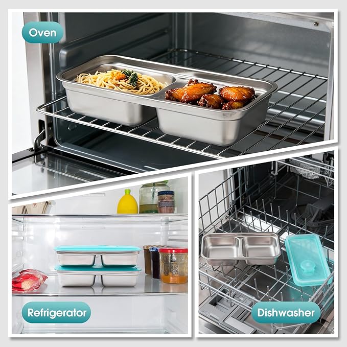 Stainless Steel Snack Containers,Food Storage,2 Compartment,Condiment Containers with Lids,Snack Containers 1 PCS