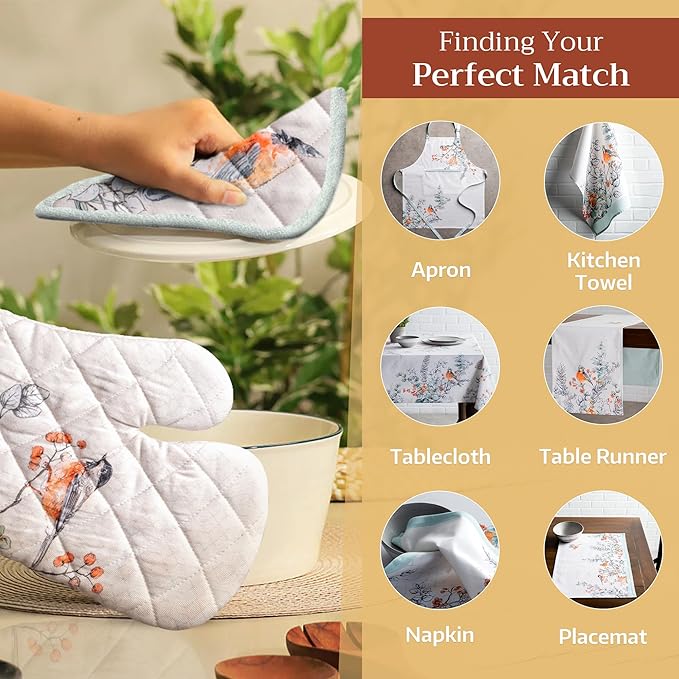 Maison d' Hermine Pot Holders 100% Cotton Heat Resistant Potholders 8" x 8" Hot Pads with Loop for Thanksgiving Christmas Decorations BBQ Cooking Handling Hot Pans (Pack of 1, Whitish Shabby Chique)