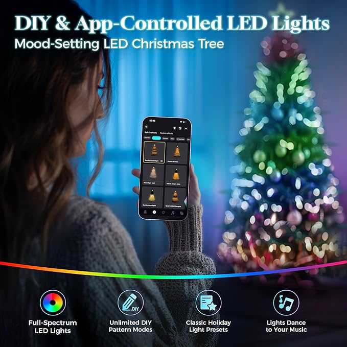 HOLLO STAR 12 ft Prelit Christmas Tree with 1800 LED Lights, App Control, Aspen Artificial Christmas Tree, Multi-Color RGBW Lights, 8334 PE & PVC Branch Tips, for Villa, Mall, Party