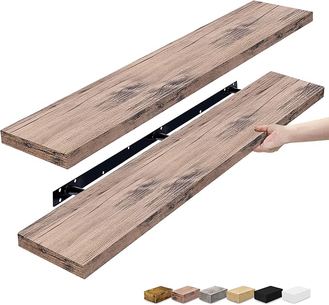 Sorbus Floating Shelves for Wall - 55 Inch Extra-Long Bathroom Shelves, Wall Decor for Bedroom, Kitchen, Living Room, Book Storage - Mounted Floating Shelf with Hidden Brackets (Mahogany, 2 Pack)