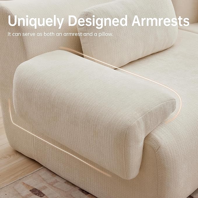 117”L Shaped Modern Sofa Modular Sectional Cloud Couch with Ottoman,Oversized Boneless Sofa,3+1 Seater Chenille Deep-Seat Sofa with 3 Pillows,Suitable for Living Room or Bedroom(White)