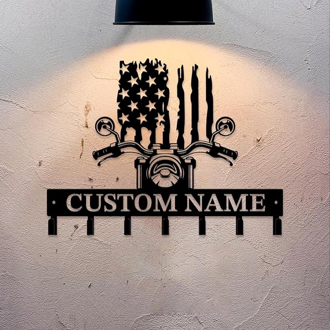 Personalized Custom Name Motorcycle Keys Hooks,Metal Motorcycle Art Clothes Keys Hooks,Metal Motorcycle Lover Wall Home Storage Decorative Keys Hooks,Key Holder Hooks for Wall (Style G)