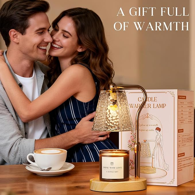 Candle Warmer Lamp with Timer Dimmable, Height Adjustable Wax Melt Warmer for Home Decor & New Home Bedroom, Vintage Candle Lamp for Scented Wax Jar Candles with 2 Bulbs,Birthday Gift for Women & Moms