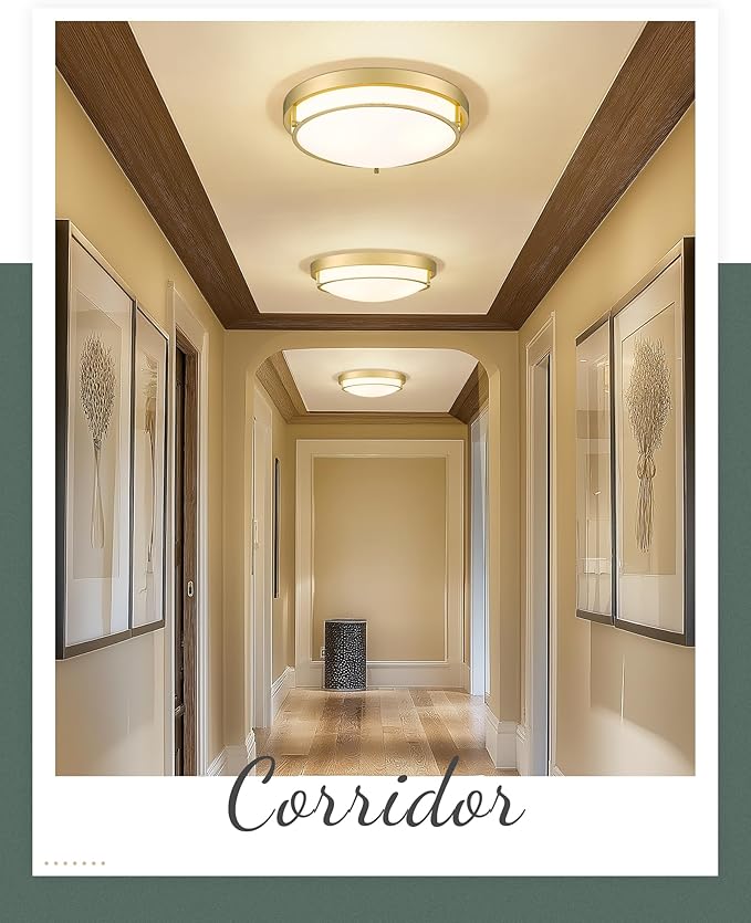 16" Flush Mount Ceiling Light, Farmhouse Style, Frosted Glass Shade,Brass Gold, for Living Room, Bedroom, Dining – CKCL4822-3W-BB