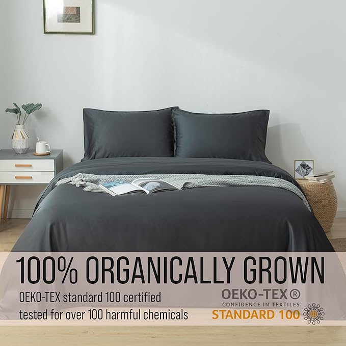 Bella Coterie Luxury Bamboo Viscose Full Size Sheet Set | 100% Organically Grown | Ultra Soft | Cooling for Hot Sleepers | 18" Deep Pocket [Charcoal Grey]