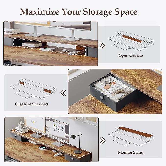 Klicelor 63 Inch Electric Standing Desk with Drawers and Keyboard Tray, Height Adjustable Desks for Home Office, Sit Stand Up Computer Workstation with Two Pieces, Rustic Brown