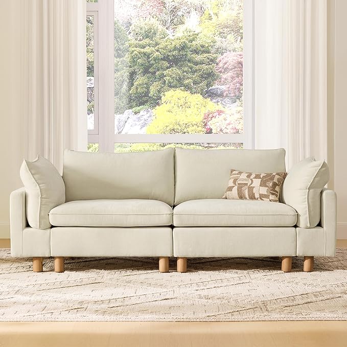 CHITA 92" Super Large Sectional Couches for Living Room, Modular Cloud Couch Sectional Sofa, Premium Fabric Couches, Down Filled, High Density Foam, Chenille in Cream, 2 Seater Loveseat