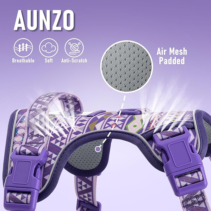 No Pull Dog Harness with 2 Metal D-Rings, Easy on/Off Dog Vest with Neck Buckle, No Need Over Head, Easy Walk Escapeproof No Choke Reflective Breathable, Harness for Large Dogs