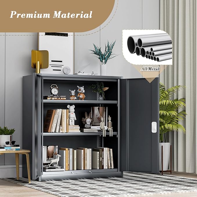 Athena Collection Metal Storage Cabinet with Doors and Shelves, 36" Garage Storage Cabinet with Lock for File, Home, Office, School, Garage, Grey
