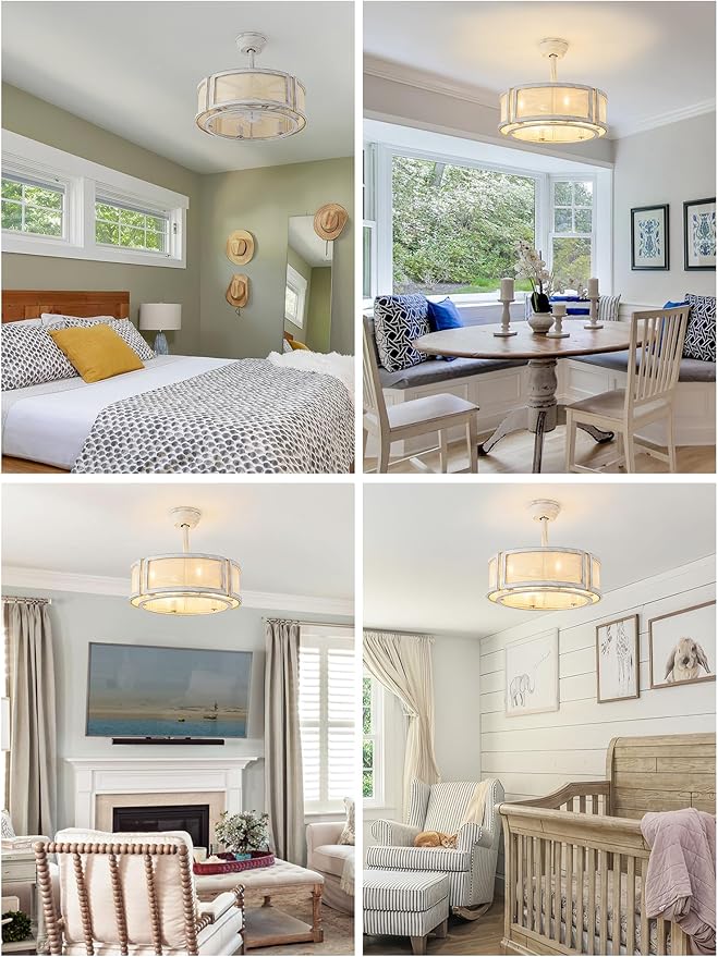 20" Boho Fandelier Ceiling Fan with Light,6 E12 Bulbs Include, Rattan Chandelier Ceiling Fans with Lights Remote Control, Mid-Century with 6 Speeds for Bedroom, Nursery, Living Room