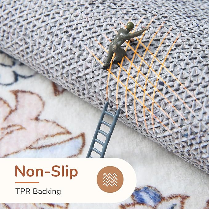 OPPODREAM Thin Area Rugs 3x5, Washable Rugs with Non Slip Backing, Low-Pile Throw 3x5 Carpet, Faux Cashmere 3 x 5 Carpet, Purple & Green & Cream