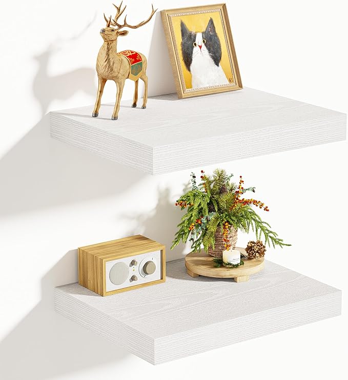 Vivelove 10 in Deep Floating Shelves for Wall, 10.2" x 10.2" x 1.5" Shelves for Room Wall Mounted, 1.5 Inch Thick Shelf for Bathroom Bedroom Kitchen Book Room, Modern Farmhouse Decor, Set of 2, White