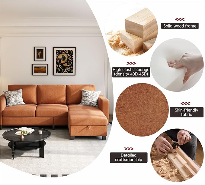 Youmumeub 79''Sectional Couch Couches for Living Room - L-Shaped 4-Seater Deep Sectional Sofa,Removable Covers,Suitable for The Living Room, Apartment or Office-Orange