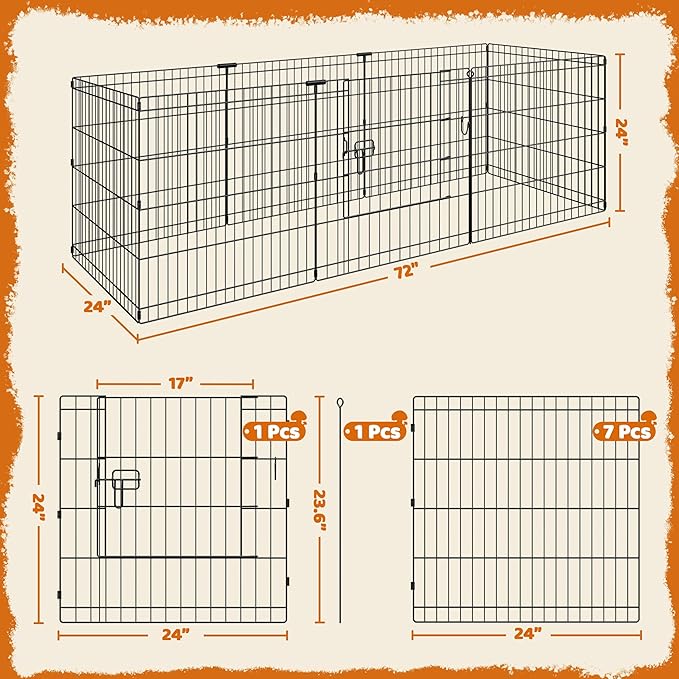 Yaheetech 24" High 8 Panel Dog Playpen Foldable Metal Pet Exercise Pen Puppy Play Fence with Door for Small Animals Black