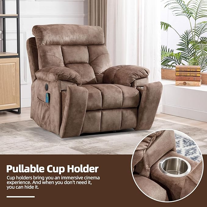 CANMOV Large Power Lift Recliner Chair with Massage and Heat for Elderly Big and Tall People, Overstuffed Wide Recliners with 2 Cup Holders, Side Pocket and USB Port, Camel
