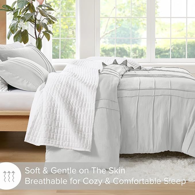 Comfort Spaces Silver Twin Size Comforter Set - 2 Pieces Pintuck Pleated Bedding Sets, All Season Lightweight, Extra Softness Pre-Washed Microfiber Twin Bed Set, Shams, Twin