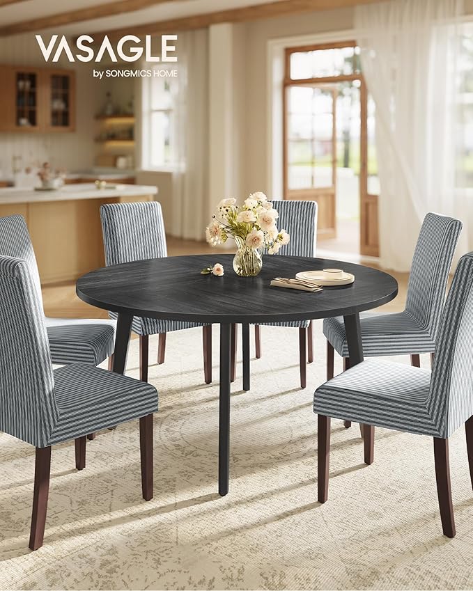 VASAGLE MAEZO Collection - Round Dining Table for 4-6 People, 47.2 Inches Circle Kitchen Table with Tapered Legs, Curved Transitions, for Dining Room, Kitchen, Charcoal Gray UKDT091BA01S