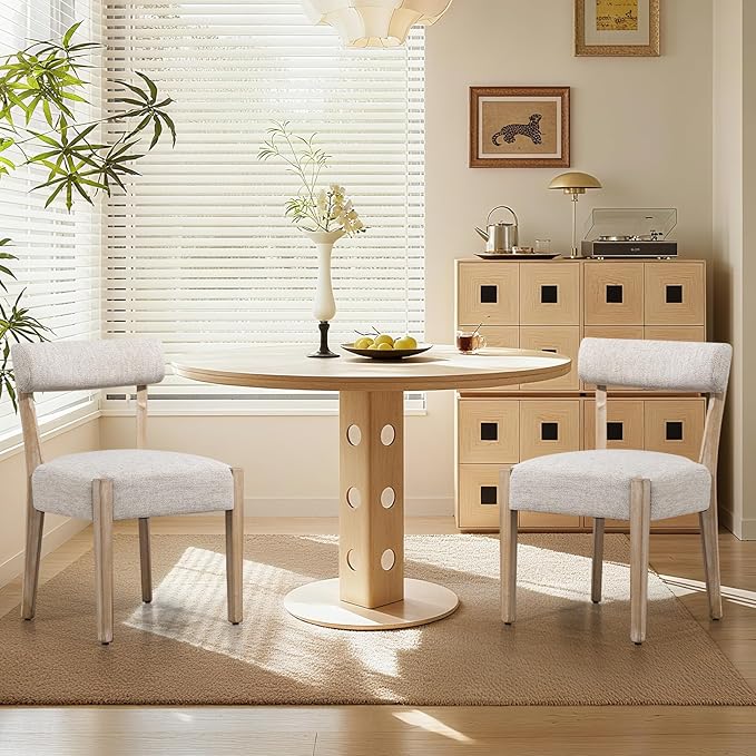 Dining Chairs Set of 2,Mid Century Modern Dining Chair Set - Linen Upholstered Low Back Kitchen & Dining Room Chairs with Woven Design,Oatmeal Fabric