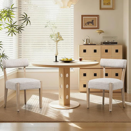 Dining Chairs Set of 2,Mid Century Modern Dining Chair Set - Linen Upholstered Low Back Kitchen & Dining Room Chairs with Woven Design,Oatmeal Fabric